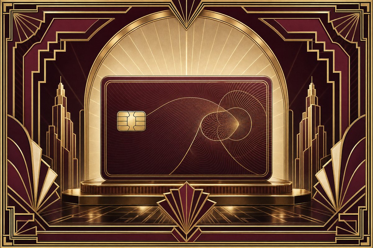 Kreditkarte von Visa und Mastercard als Zahlungsmethode im Online Casino – Art-Déco-Motiv